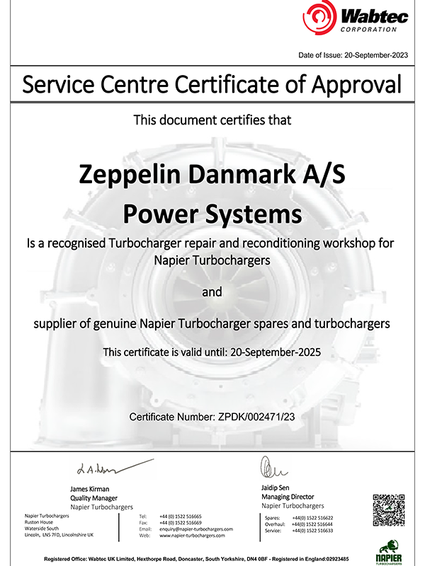 Zeppelin Danmark AS – Napier certification 2023 to 2025
