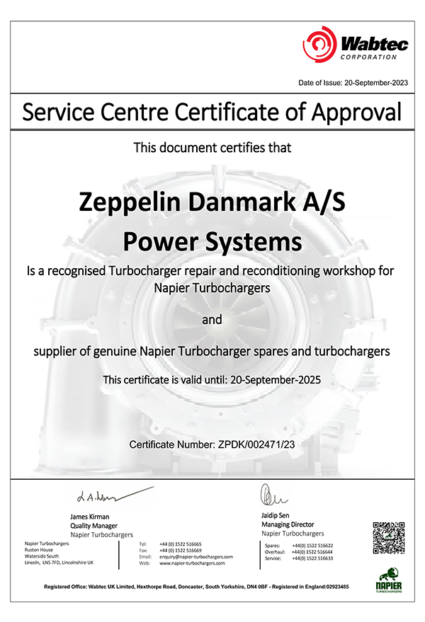Zeppelin Danmark AS – Napier certification 2023 to 2025